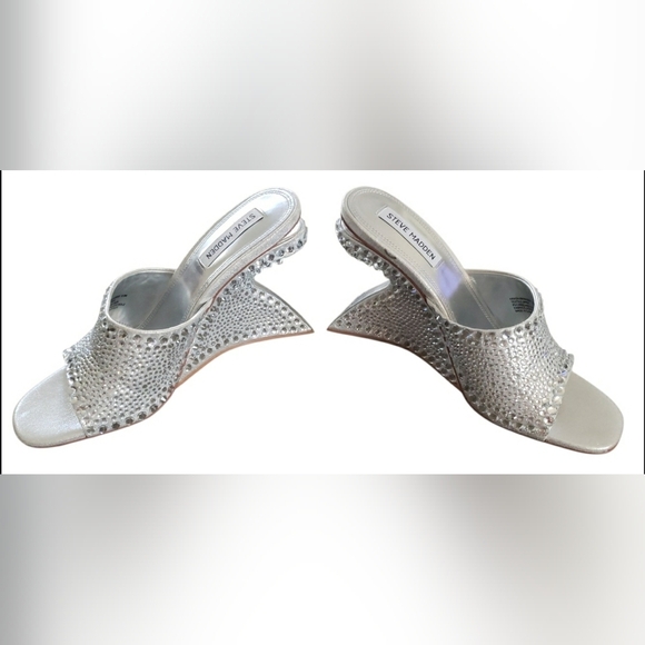 Holiday Rinestone Silver 8.5 Bling Sexy Sculpture Formal Heel Mule New - Picture 5 of 11